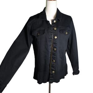 Simply Noel Black Jean Jacket with Lace Back Detail Peplum Bottom L XL